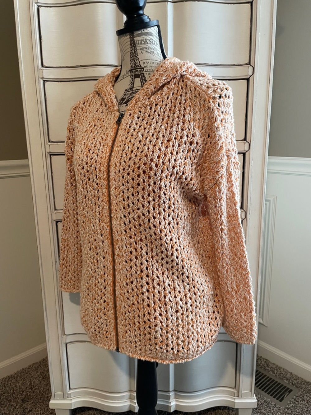 Sundance Orange Cream Hooded
Cardigan Zip crochet Sweater Small